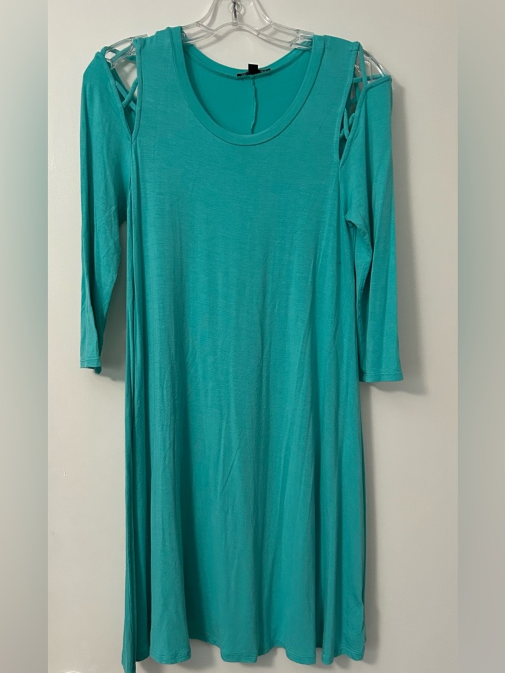 Aqua dress with lattice/strappy shoulder details - large